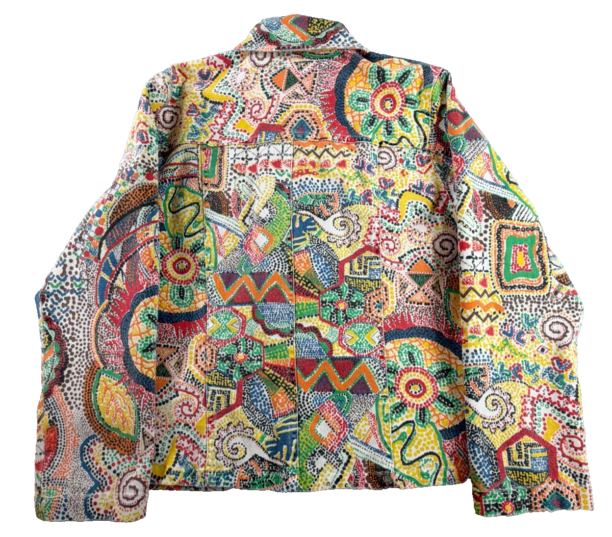 Chicos Abstract Boho Print Cotton Jacket Size 1 Medium Multicolor Button Front