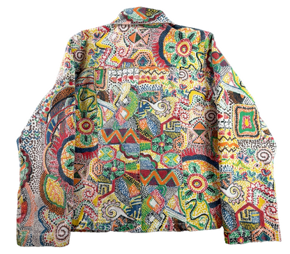 Chicos Abstract Boho Print Cotton Jacket Size 1 Medium Multicolor Button Front