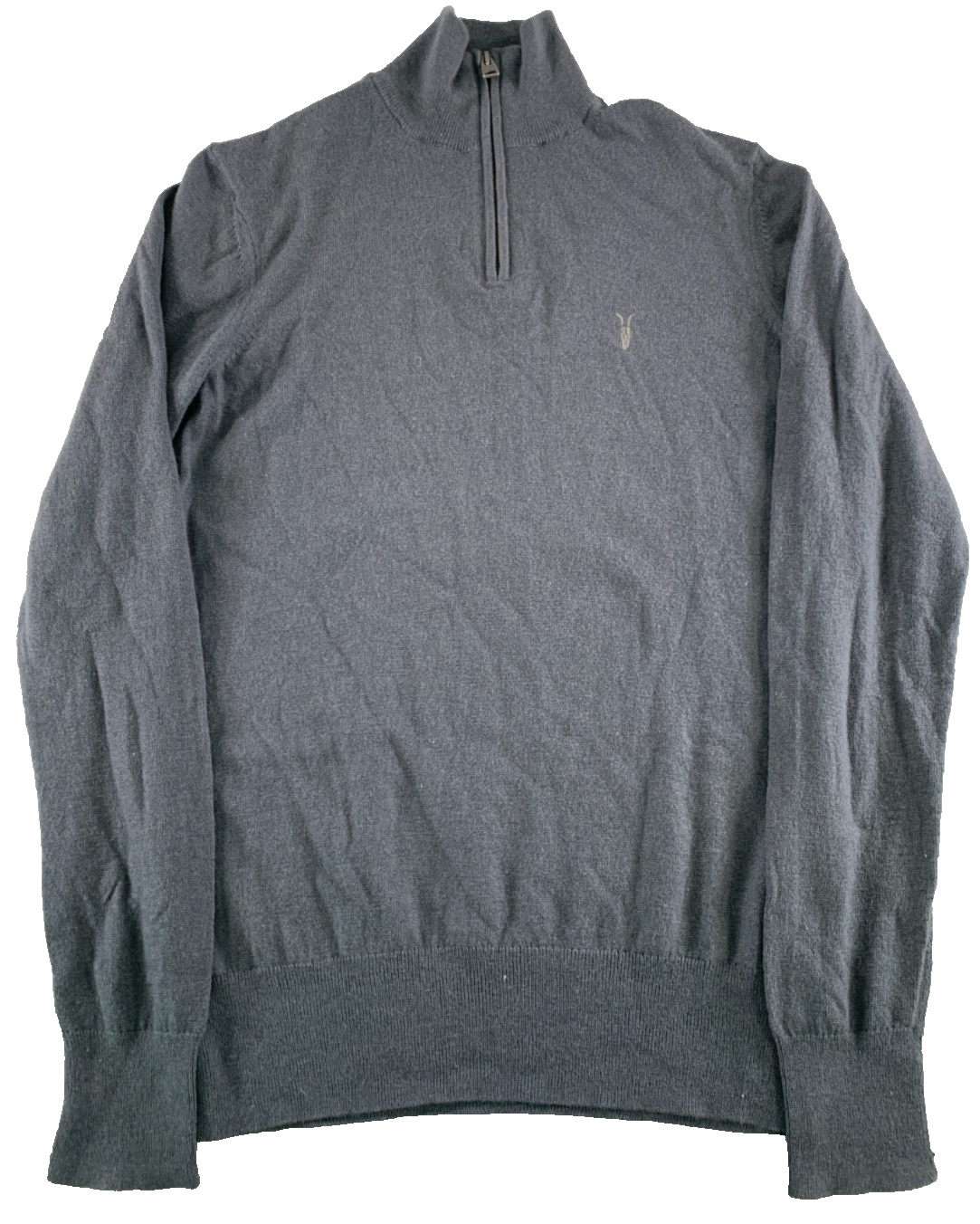 AllSaints Kilburn Zip Funnel Neck Ramskull Sweater Men XS Gray Wool Blend MK112