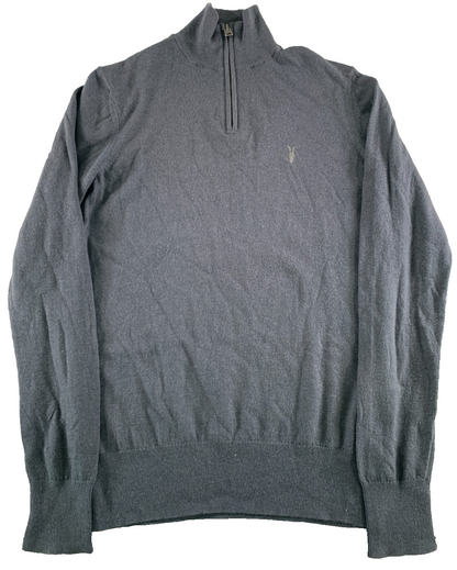 AllSaints Kilburn Zip Funnel Neck Ramskull Sweater Men XS Gray Wool Blend MK112