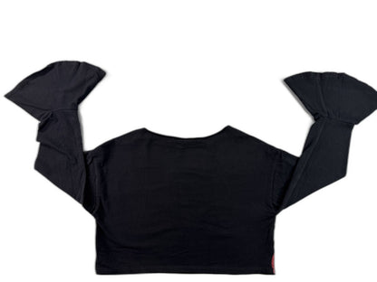 Burning Flame Bell Sleeve Top Black Red Yellow Graphic Off Shoulder