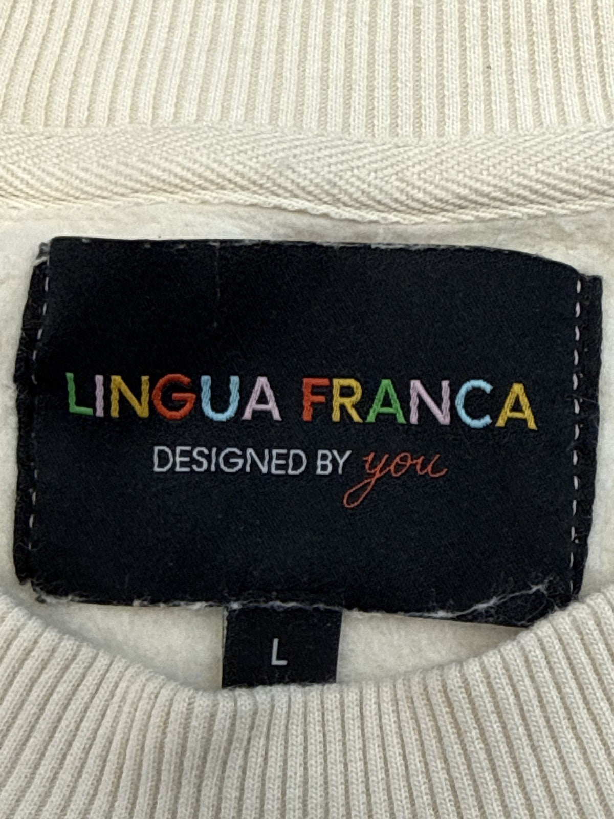 LINGUA FRANCA Crewneck Sweatshirt L Cream 100% Organic Cotton Regular Fit Long
