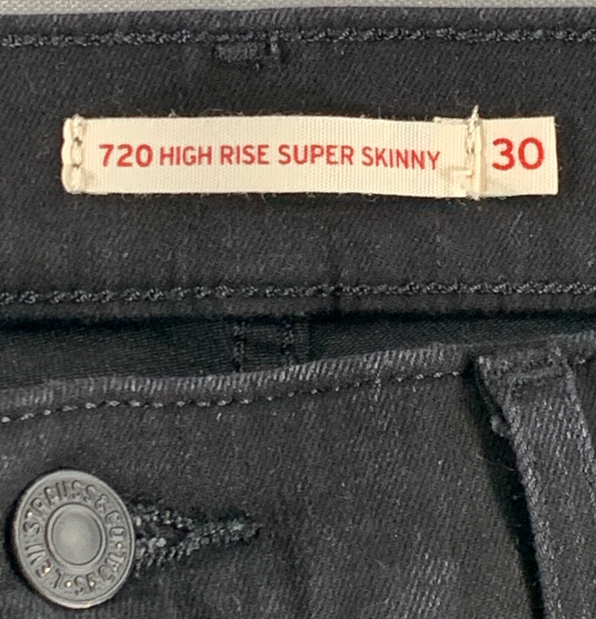 Levi’s 720 High Rise Super Skinny Jeans W30 Black Raw Hem Stretch Denim 28.5"