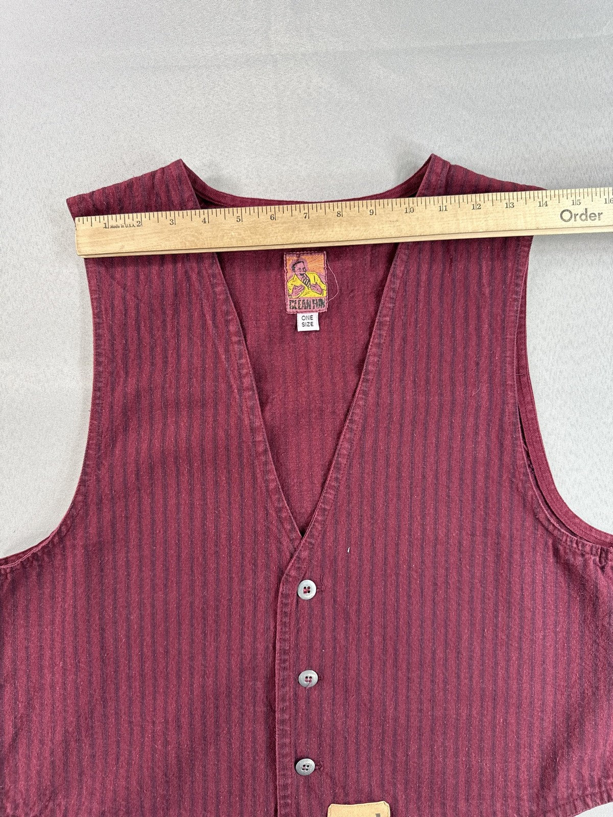 CLEAN FON 20th Century Fox Vintage Striped Maroon Cotton Sleeveless Neck Button