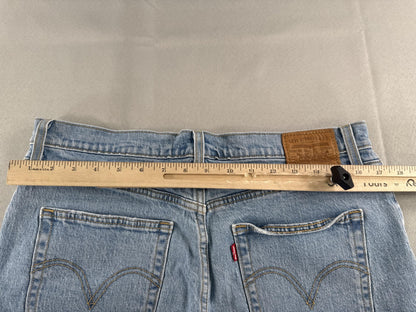 Levis Ribcage Shorts Womens 33 Blue Denim Distressed High Rise Button Fly 5275