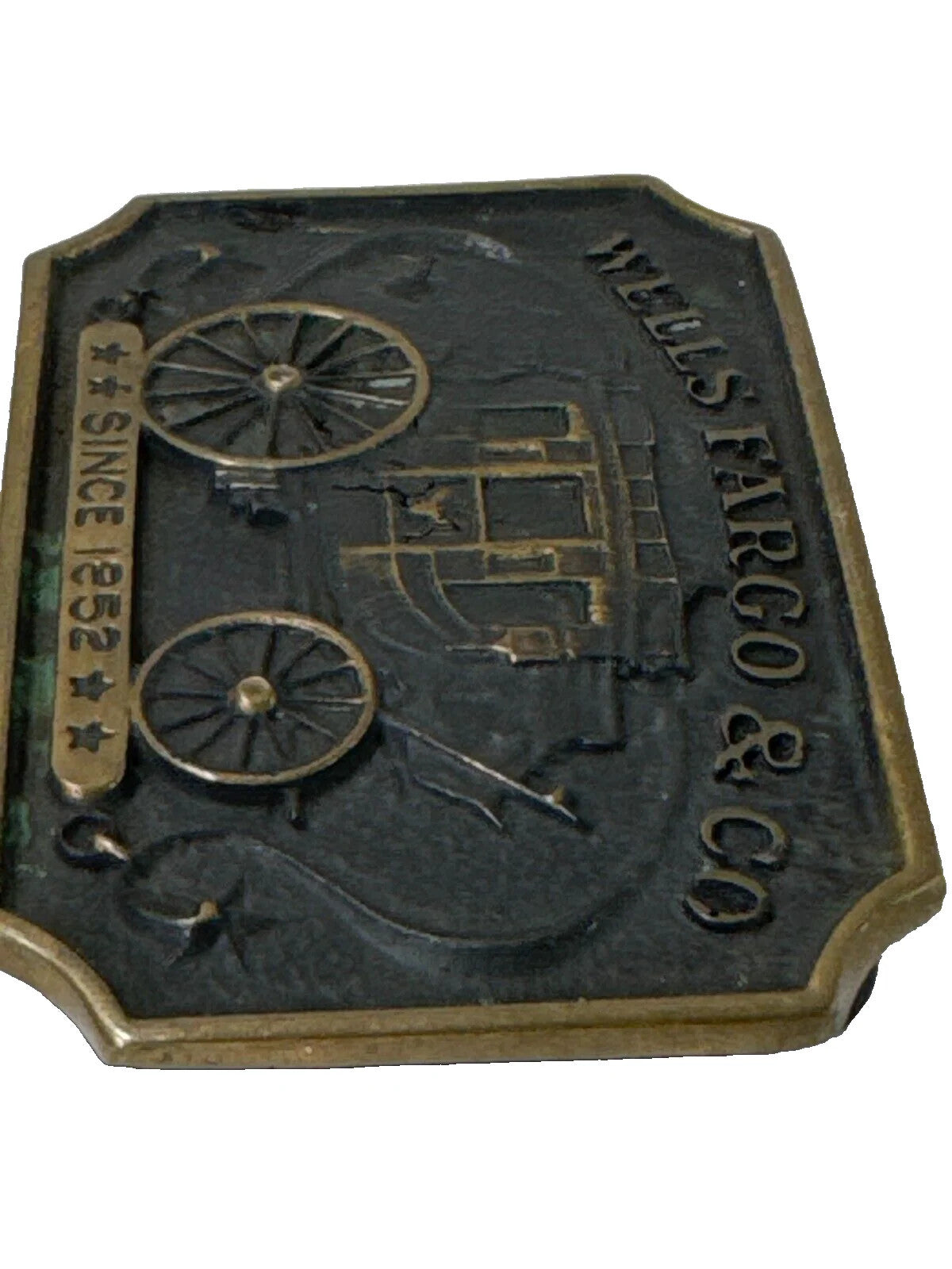 VTG Wells Fargo & Co Belt Buckle Since 1852 Brass Metal USA Bank Stagecoach West