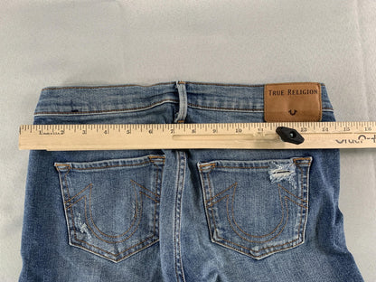 True Religion Jeans Womens 27 Sara Cigarette Distressed Zipper Hem Frayed Edge D