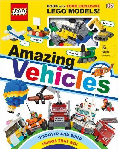 LEGO Amazing Vehicles Book w/ 61 Pcs Build Set DK 2020 Steam Train Jet Truck USE