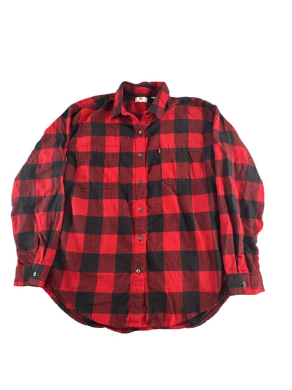 Levis Shirt Mens Small Red Black Buffalo Plaid Button Up Flannel Long Sleeve 100