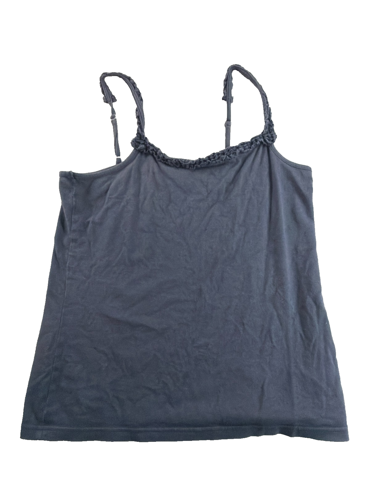 Earth Music Ecology Womens M Navy Blue Ruffle Strap Cami Tank Top Adjustable