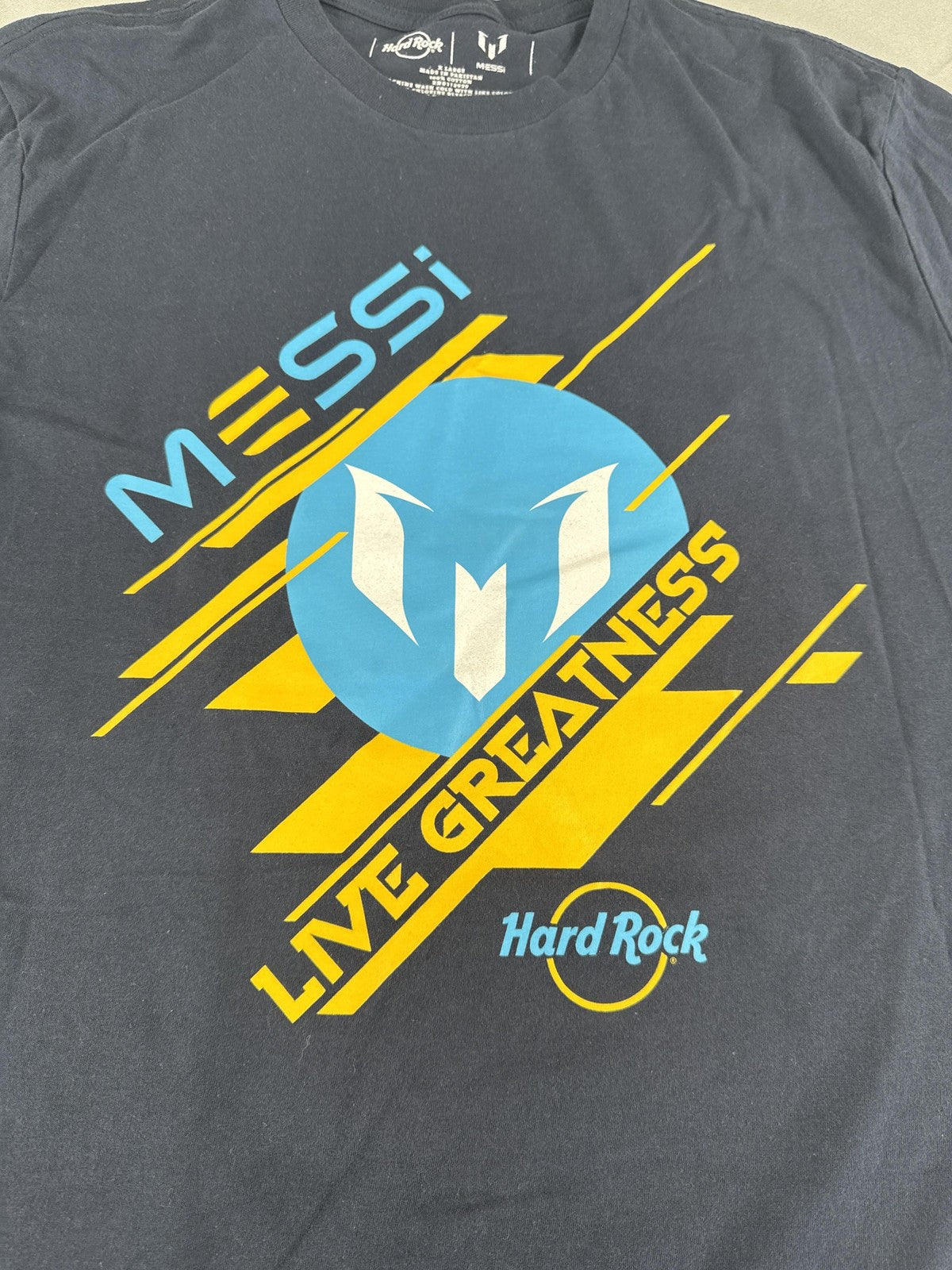Messi Shirt Mens XL Navy Blue Live Greatness Soccer T-Shirt Hard Rock Cotton 10