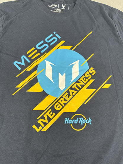 Messi Shirt Mens XL Navy Blue Live Greatness Soccer T-Shirt Hard Rock Cotton 10