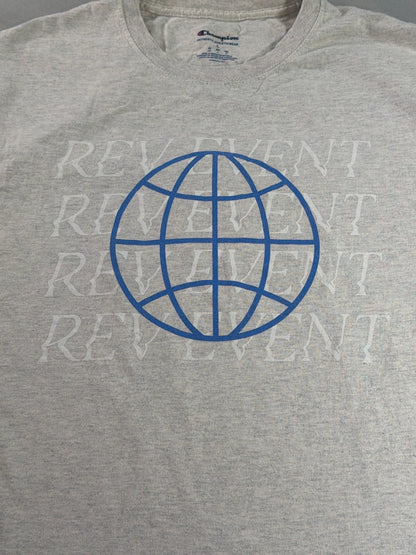 Champion Rev Event Globe Graphic Mens Large Gray Heather Tee Authentic Athletic