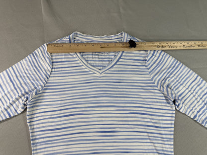 FDJ 1433885 Striped Long Sleeve Crewneck Top L Blue White Breathable Viscose Men