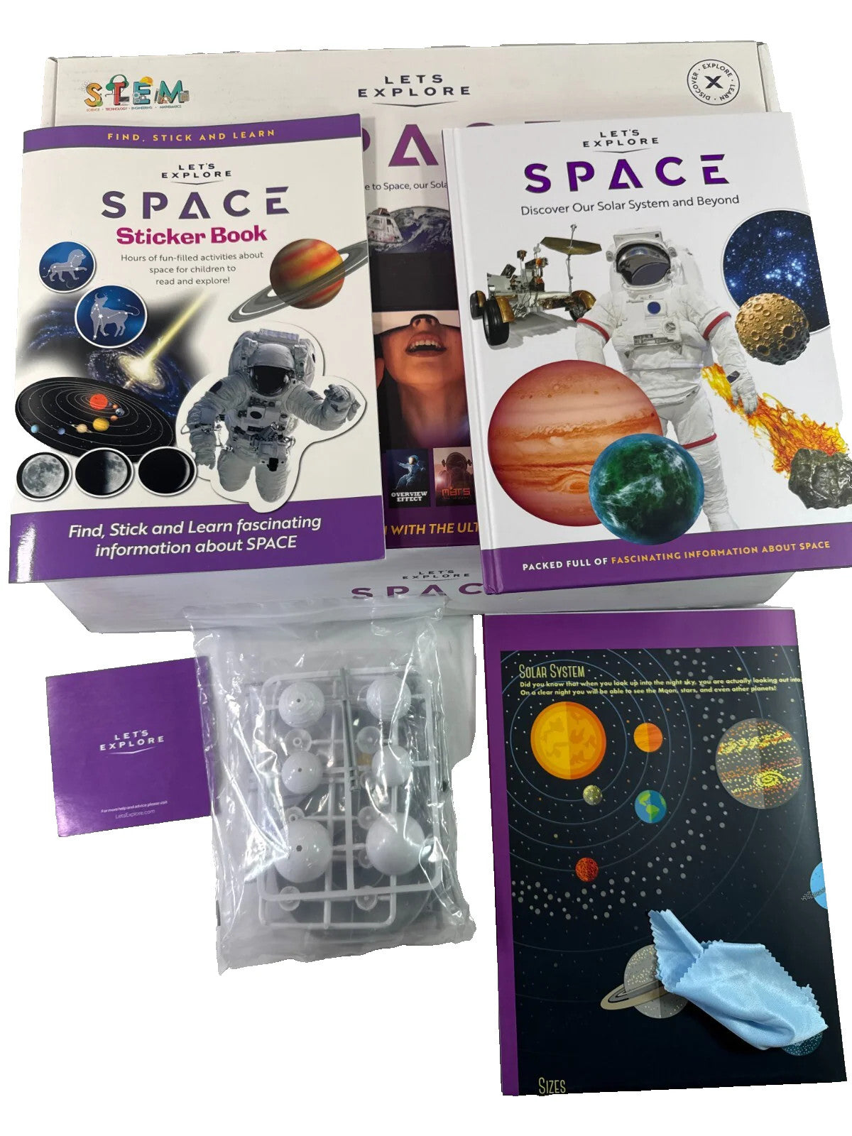 Let's Explore VR Headset Space STEM Kit w Books Cube Model Poster - USED Vintage