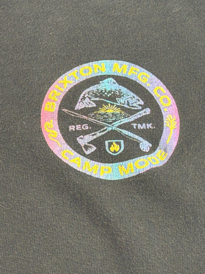 Brixton MFG Co Camp Mode Black Washed Fishing Camping Rainbow Graphic Tee Med