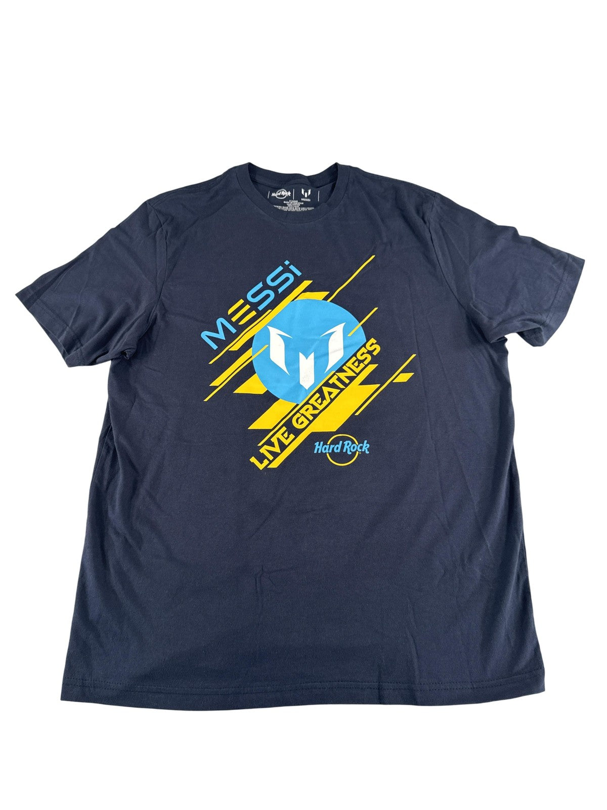 Messi Shirt Mens XL Navy Blue Live Greatness Soccer T-Shirt Hard Rock Cotton 10