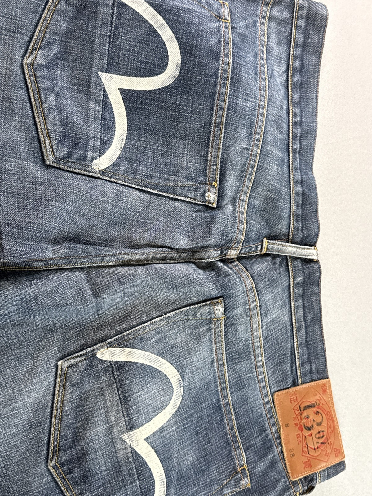 Evisu Straight Leg Jeans Mens 38 Blue 100% Cotton Regular Fit Vintage Grunge