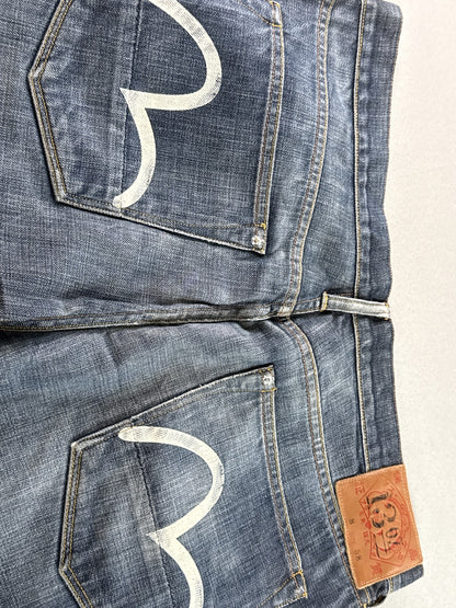 Evisu Straight Leg Jeans Mens 38 Blue 100% Cotton Regular Fit Vintage Grunge