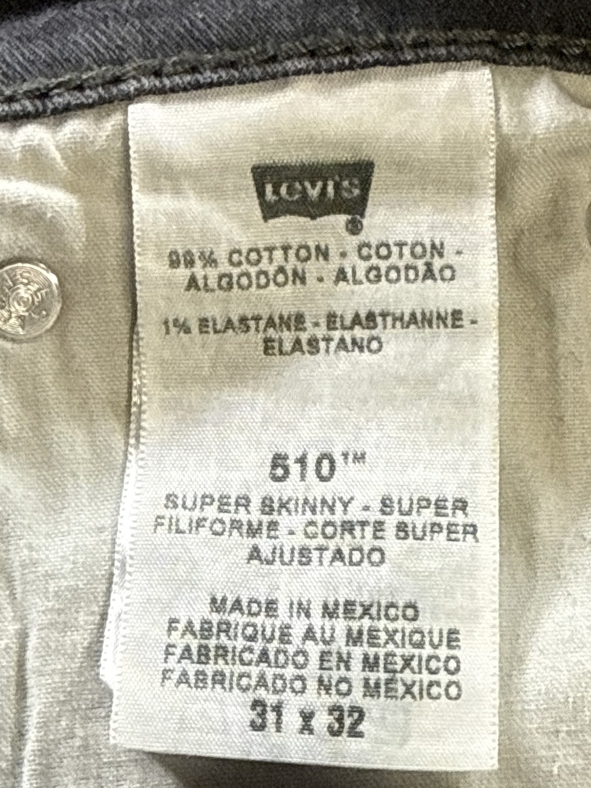 Levi's 510 Straight Leg Jeans 31x32 Gray Stretch Denim Regular Fit pocket Slim