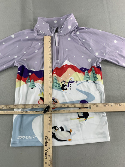 Spyder Pullover Youth 5 Purple Quarter Zip Penguin Winter Graphic Long Sleeve