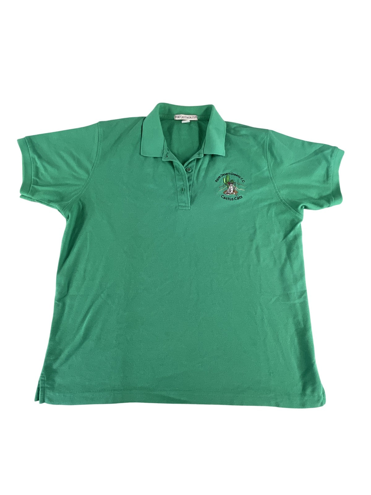 Port Authority Polo Shirt Womens Large Green Palm Desert Greens Golf Cactus Cats