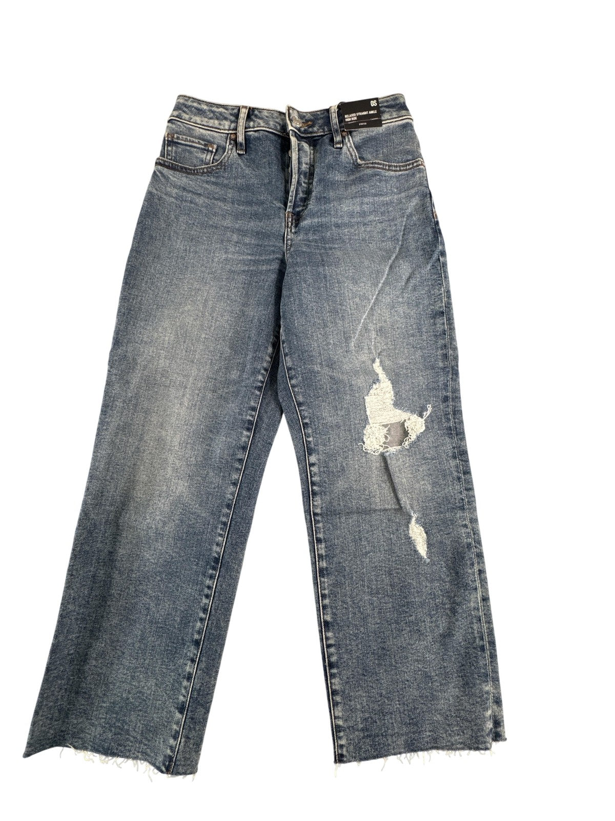 Express Womens Jeans Size 0 Short Blue High Rise Relaxed Straight Distressed 13