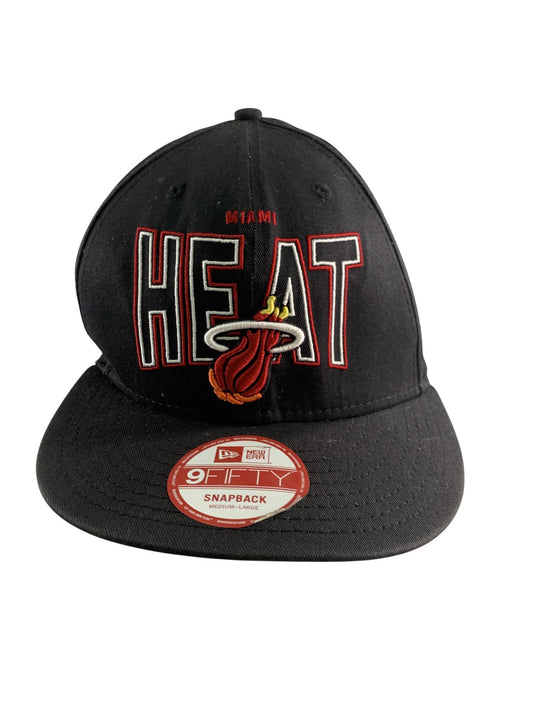 Miami Heat Hat Cap Snap Back Mens Large Black Red NBA Basketball HWC New Era 100