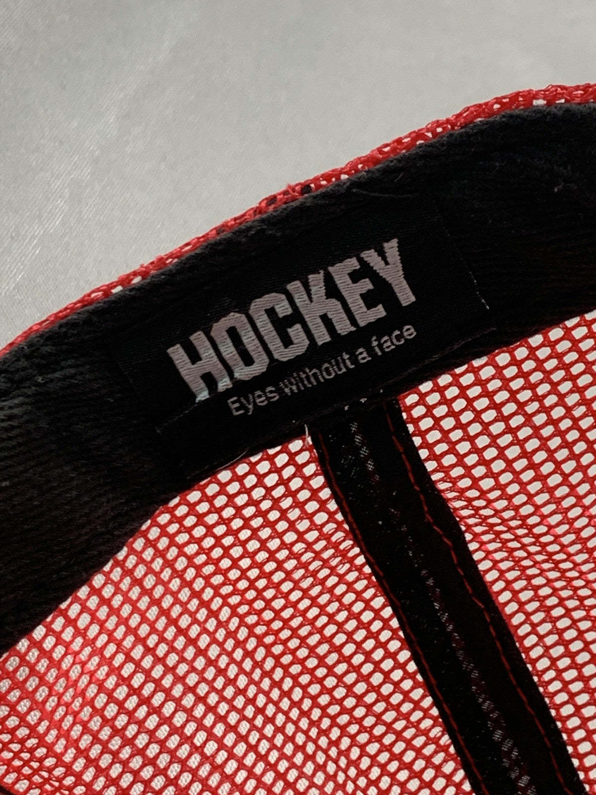 Hockey Hat Cap Snap Back Mens Red White Trucker Mesh Patch Embroidered on Black