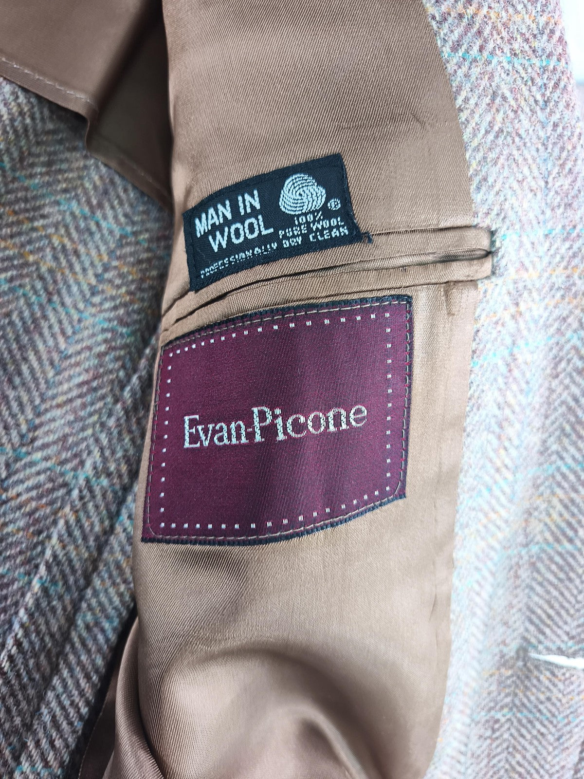 Vintage Evan-Picone Blazer Mens Large Brown Herringbone Wool Tweed Sport Coat