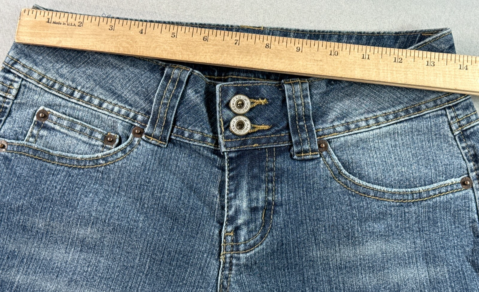 Angels Jeans Womens 5 Short Blue Flare Bootcut Stretch Low Rise Denim Pants