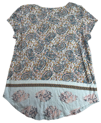 Lucky Brand Womens L Paisley Floral Mixed Print Boho Short Sleeve Tee Top LA