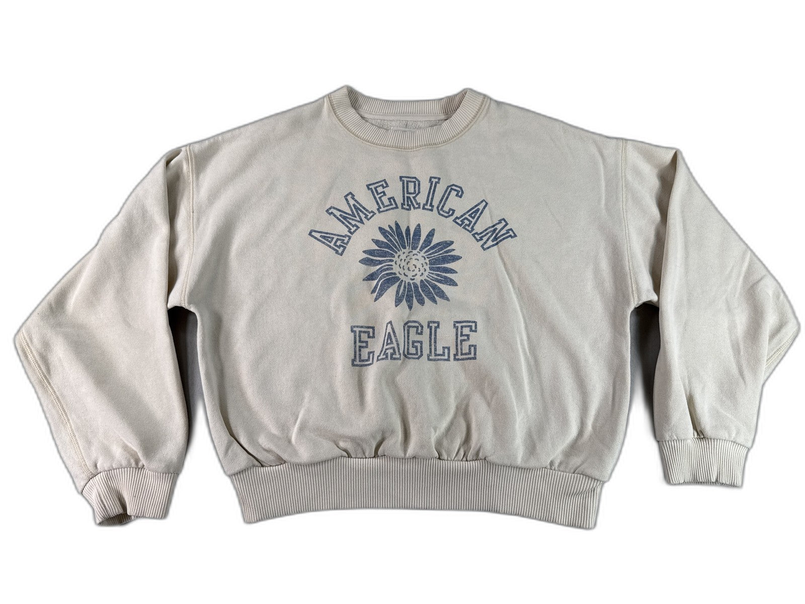 American Eagle Graphic Logo Crewneck XS Sweatshirt Beige Cotton Long Sleeve