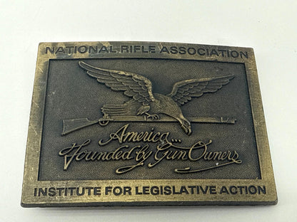 Vintage NRA Belt Buckle America Founded by Gun Owners Eagle Rifle Brass USA 1841