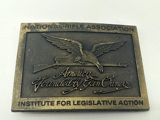 Vintage NRA Belt Buckle America Founded by Gun Owners Eagle Rifle Brass USA 1841