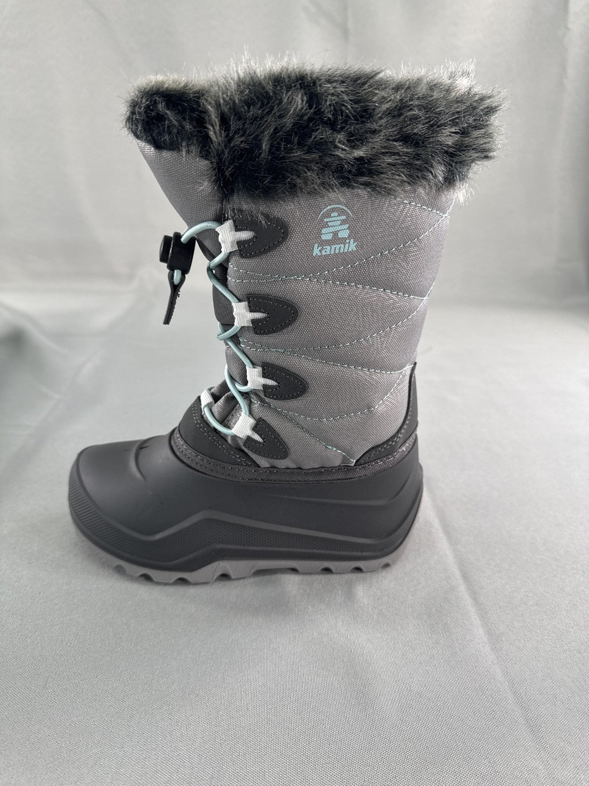 Kamik Snowangel Boots Kids Size 12 Charcoal Red Insulated Faux Fur Made USA