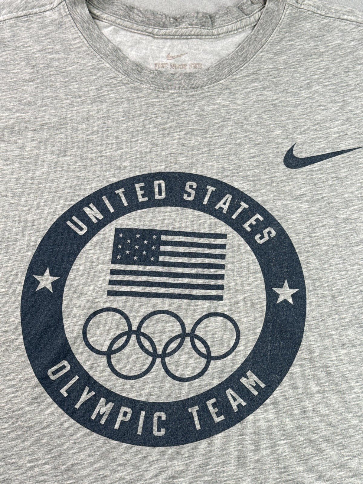 Nike United States Olympic Team Dri FIT Tee Mens M Gray Graphic Crewneck Short