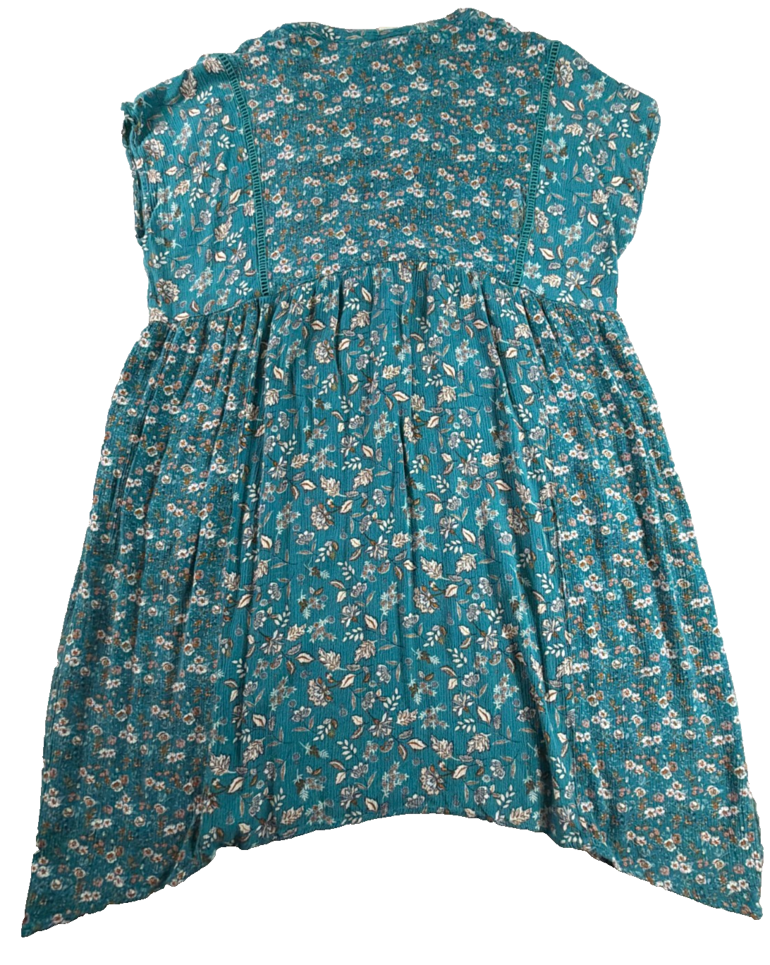 Knox Rose Floral Babydoll Tunic Top Teal Blue Boho V-Neck Cap Sleeve Small NWT