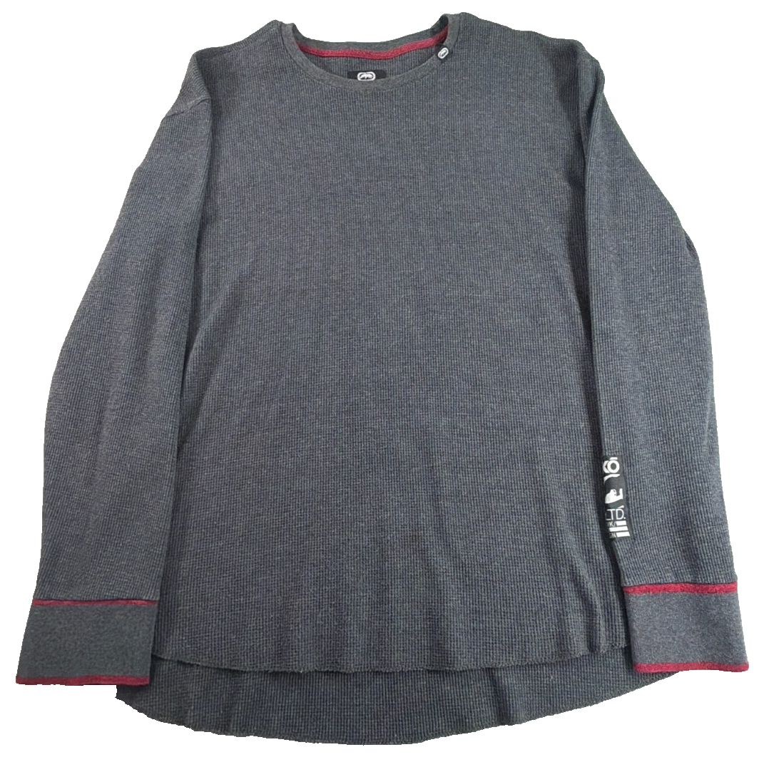 Ecko Unltd Thermal Waffle Knit Long Sleeve Shirt Mens 3XL Gray Red Trim Rhino