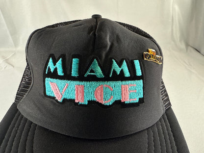 Vintage AHS Miami Vice Lottery Trucker Hat Black Mesh Cap Taiwan 80s M-L Snapbac