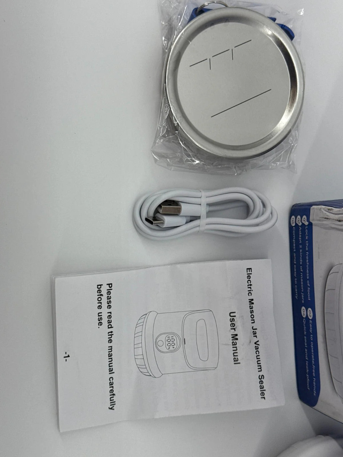 Electric Mason Jar Vacuum Sealer White USB Rechargeable Lid Kit Leak-Proof BPA-F
