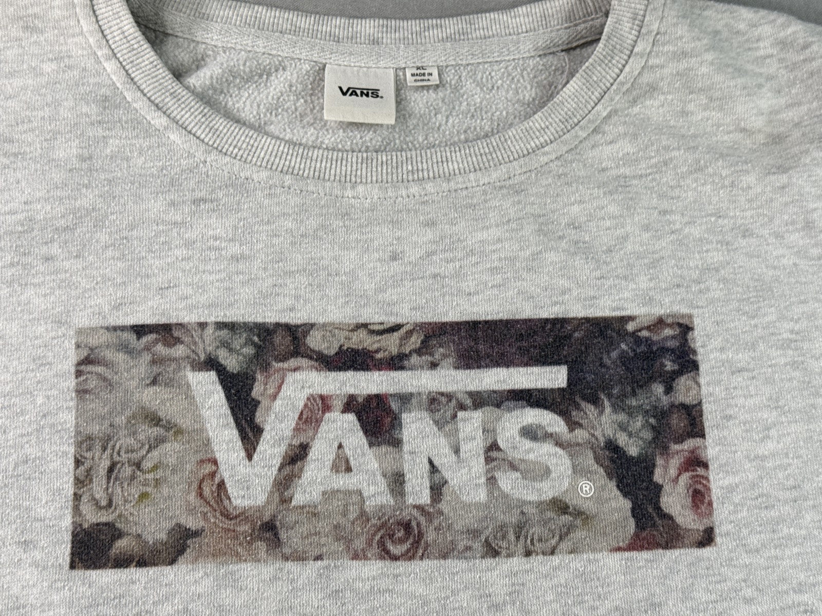 Vans Floral Graphic Crewneck Sweatshirt Unisex S Gray Cotton Long Sleeve