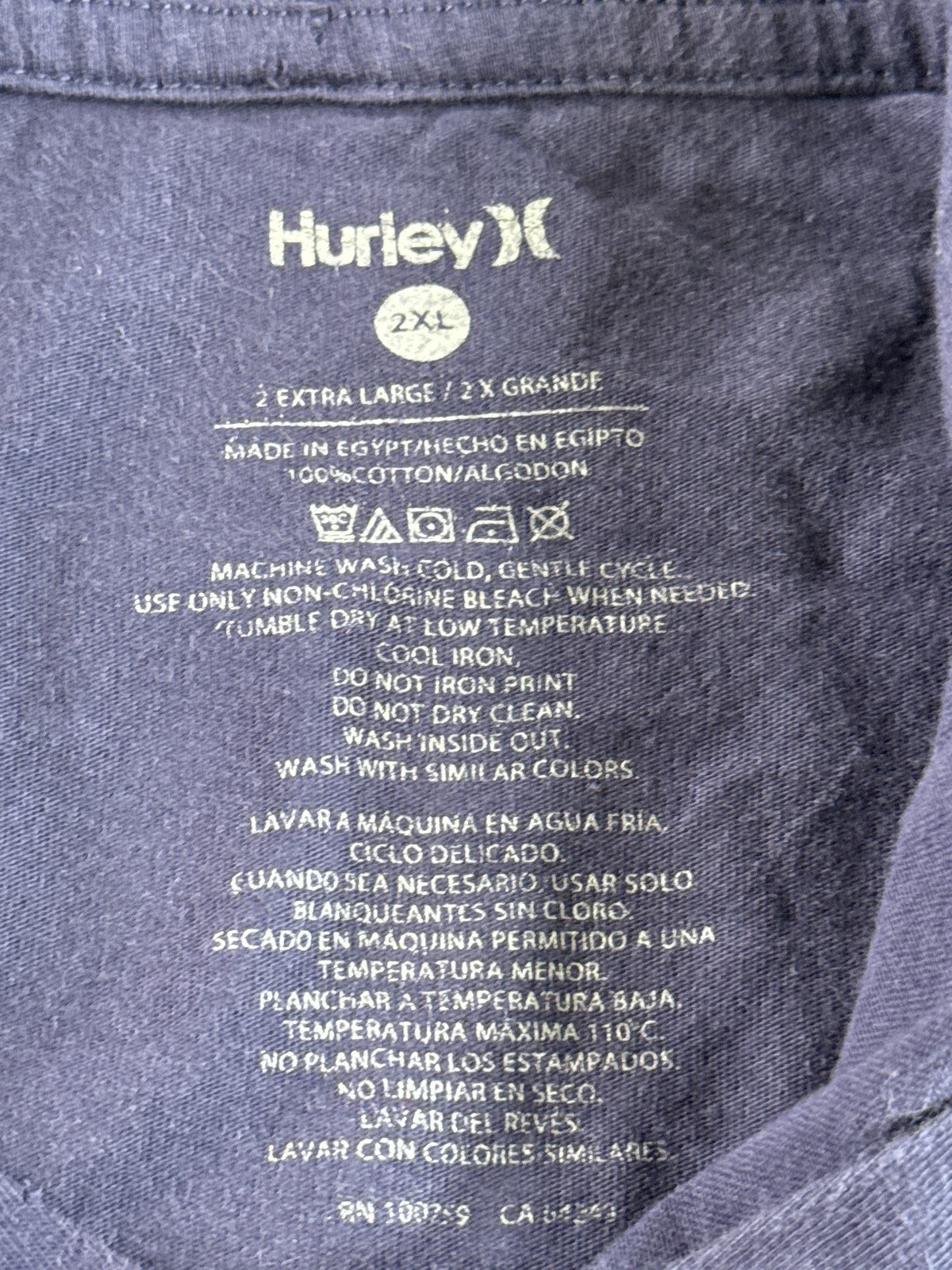Hurley Graphic Pullover Hoodie 2XL Navy 100% Cotton Long Sleeve Hooded Logo