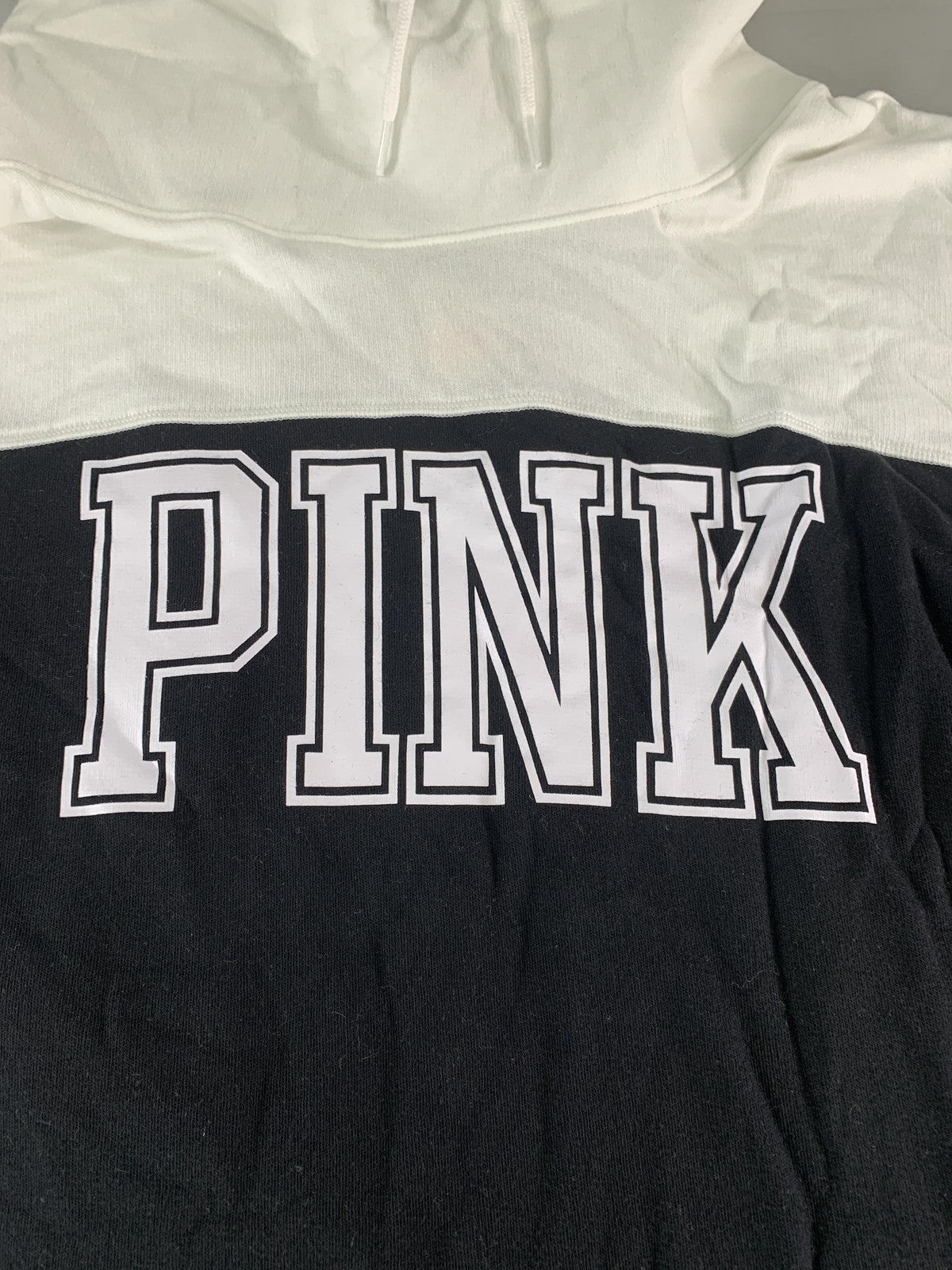 PINK Victoria's Secret Hoodie Womens Large Black White Colorblock Pullover