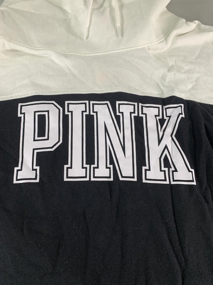 PINK Victoria's Secret Hoodie Womens Large Black White Colorblock Pullover