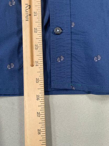 Banana Republic Mens Shirt L Slim Fit Blue Luxe Poplin Button Down Boxing Print
