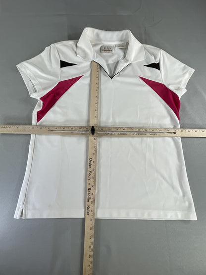 EP Pro Tour Tech Polo Shirt Womens XL White Pink Black Golf Tennis Top Polyester