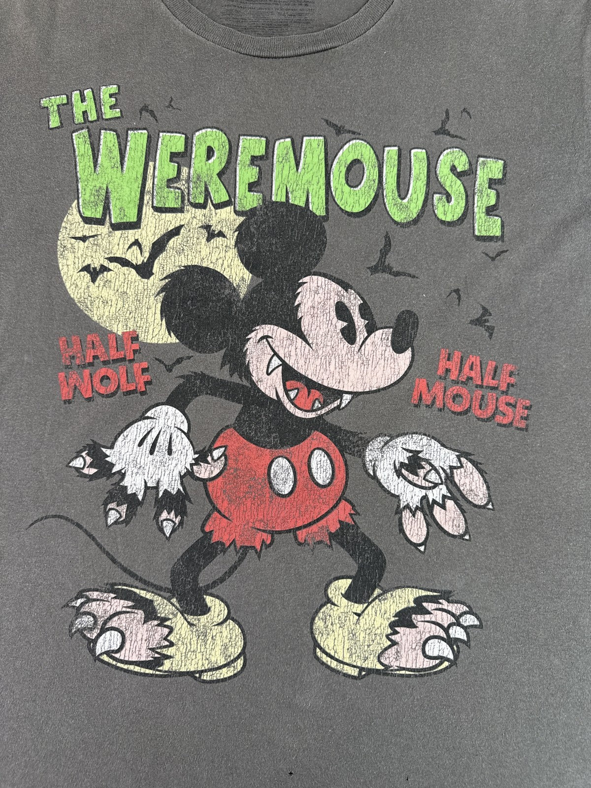 Disney WereMouse Mickey Mouse Graphic Tee Black Vintage Style Short Sleeve