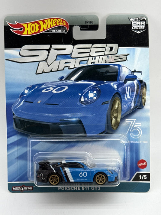 Hot Wheels Speed Machines Porsche 911 GT3 Diecast Car Scale Blue Metal New Chase