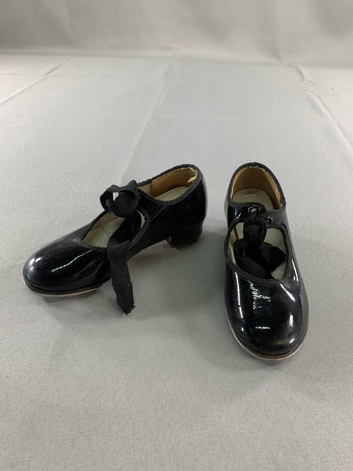 Girls Youth Tap Dance Shoes Size 10.5 Black Patent Mary Jane Ribbon Super Taps